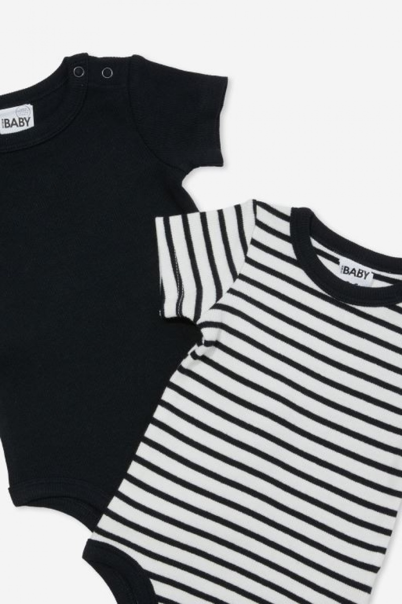 Cotton On 2 Pack Essentials Short Sleeve Bubbysuit Baby Rompers Black | zK4DE1SAaBk