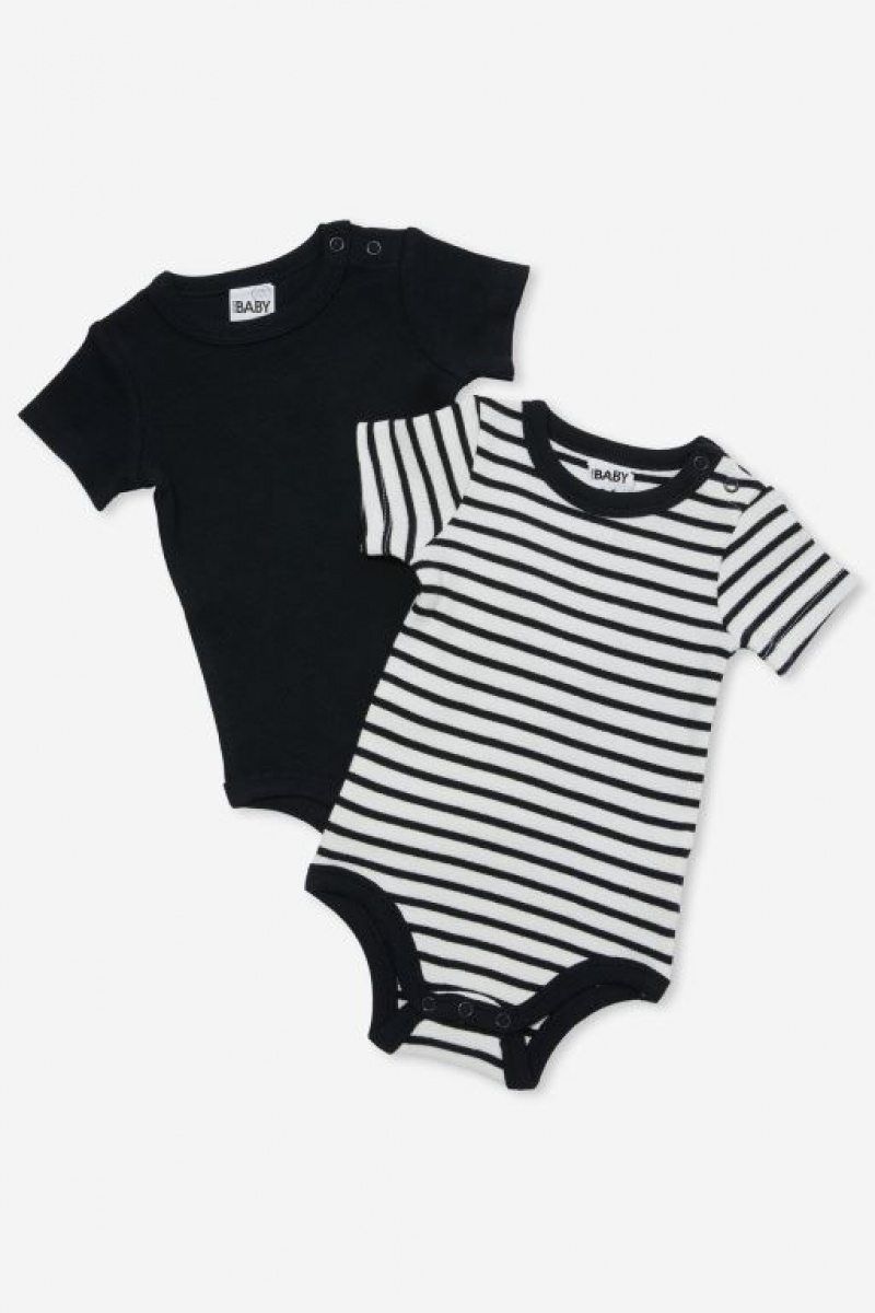Cotton On 2 Pack Essentials Short Sleeve Bubbysuit Baby Rompers Black | zK4DE1SAaBk