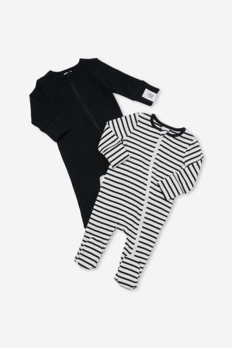 Cotton On 2 Pack Essentials Zip Baby Rompers Black | Ie1leLb1wVs