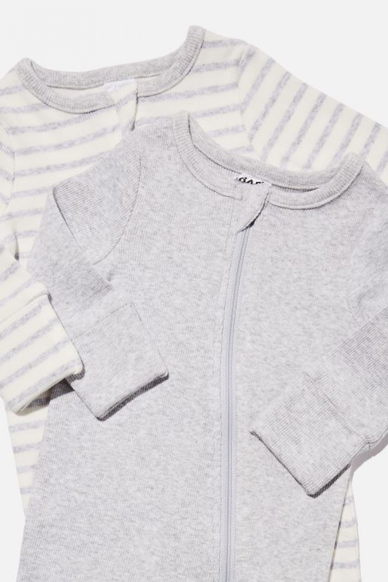 Cotton On 2 Pack Essentials Zip Baby Rompers Cloud | 5ZJOfymAKkY