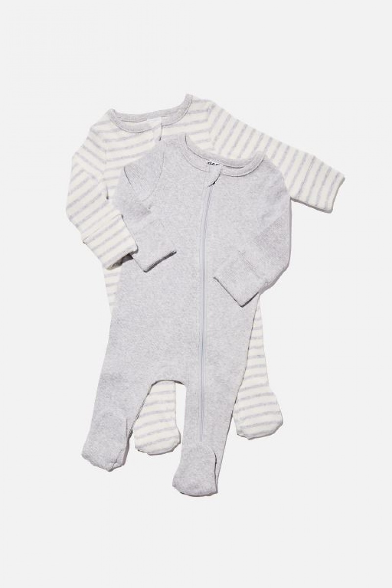 Cotton On 2 Pack Essentials Zip Baby Rompers Cloud | 5ZJOfymAKkY