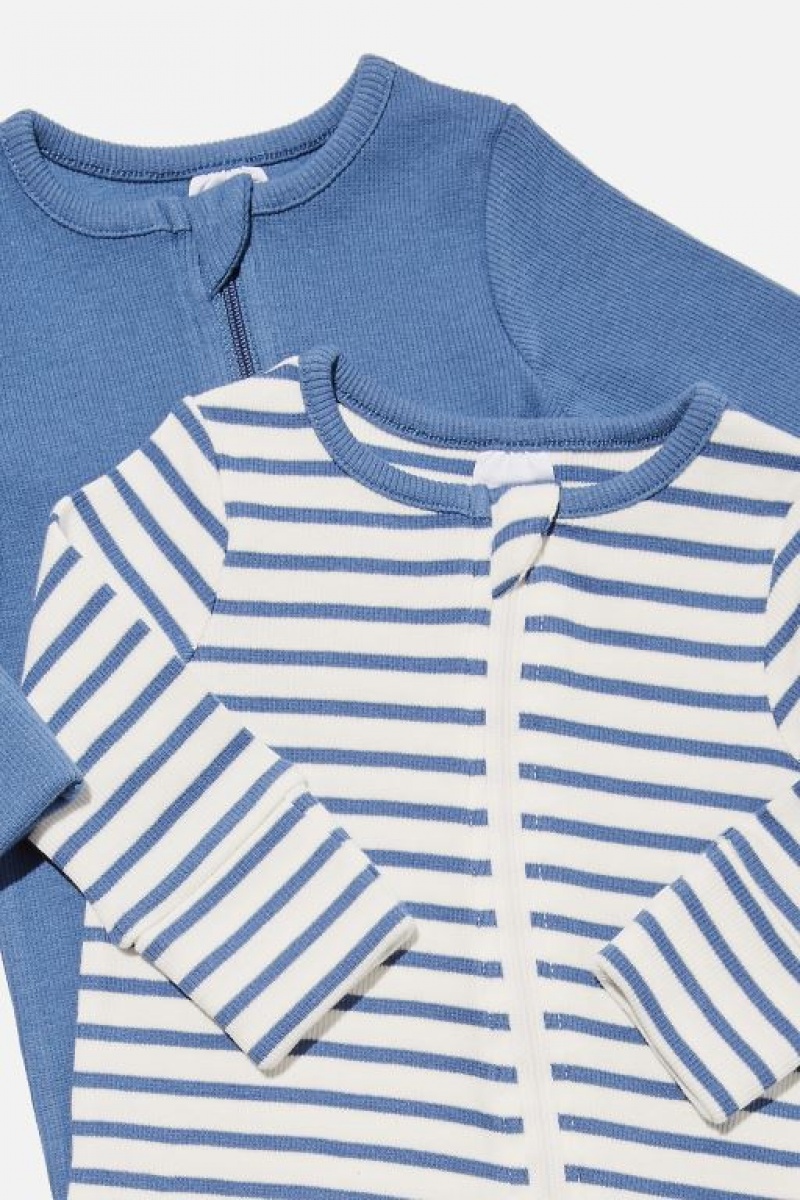 Cotton On 2 Pack Essentials Zip Baby Rompers Blue | PNCASK9T5tn