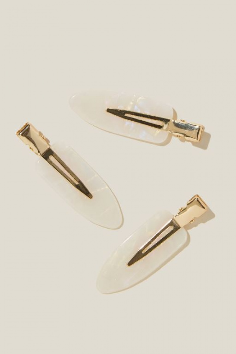 Cotton On 3Pk Chloe Flat Clips Women\'s Hair Accessories White / Gold | EkdteqjTZmE