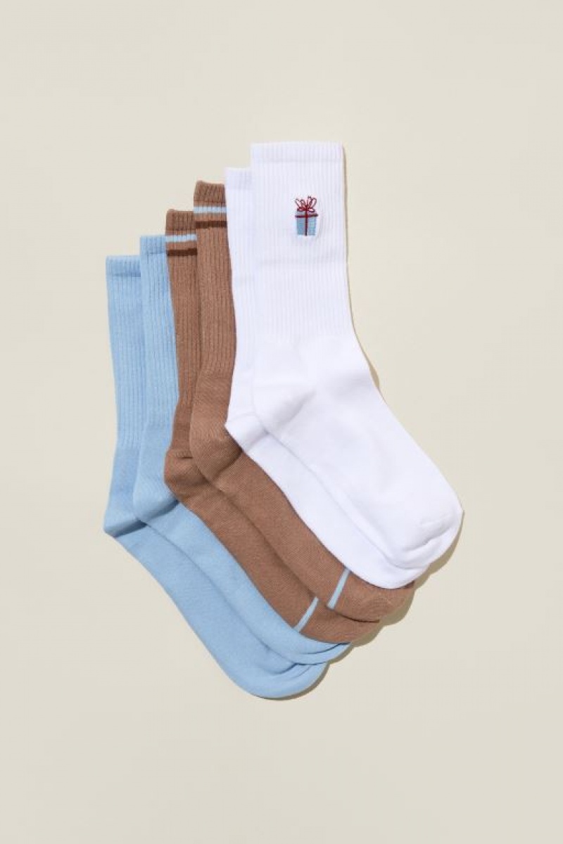 Cotton On 3Pk Club House Crew Women\'s Socks Blue Multicolor | D8dJtZUU7zU