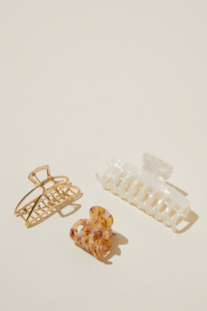 Cotton On 3Pk Hair Claw Women's Hair Accessories White / Gold | JAPLuP5wZK5