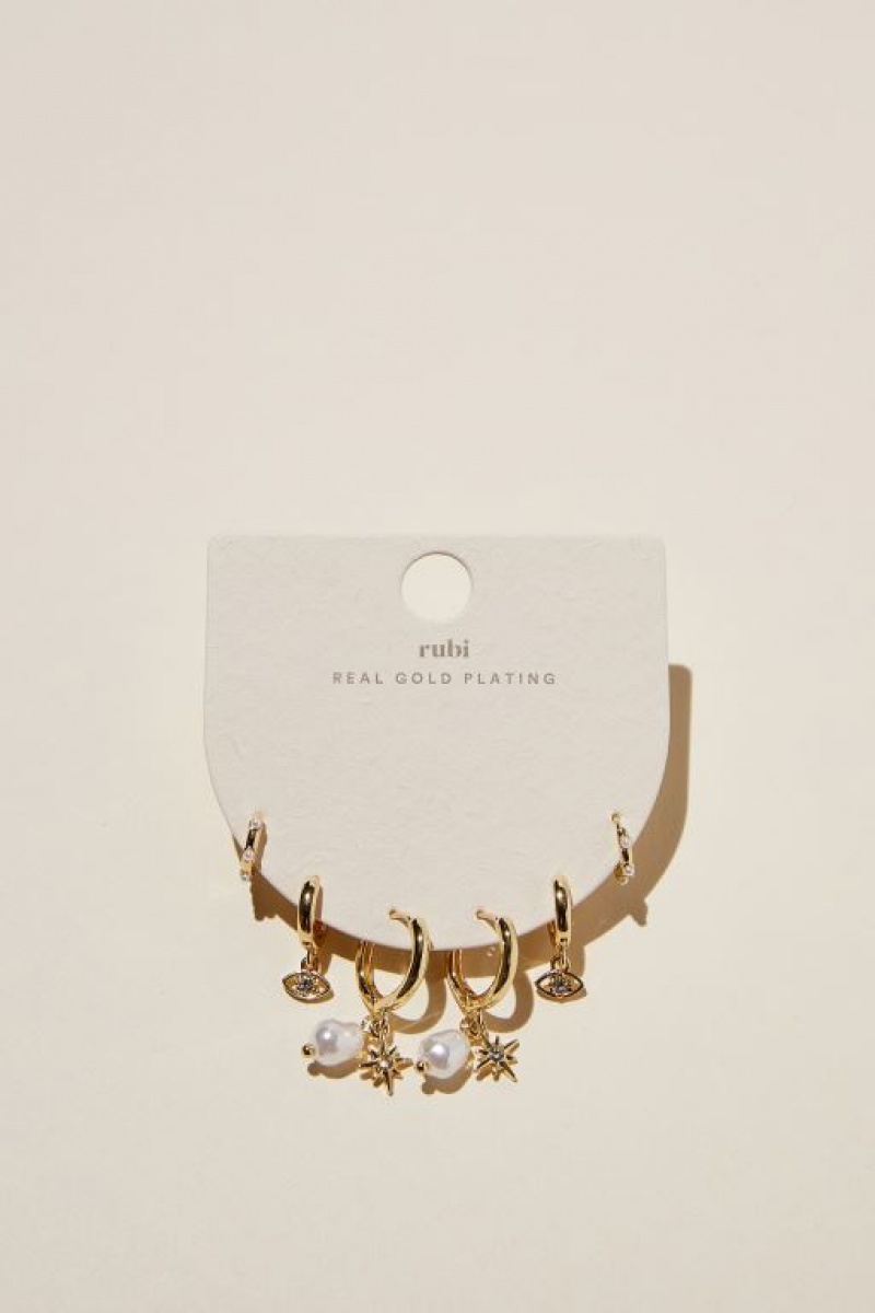 Cotton On 3Pk Mid Earring Women's Jewellery Gold | pp6PwMj79cE