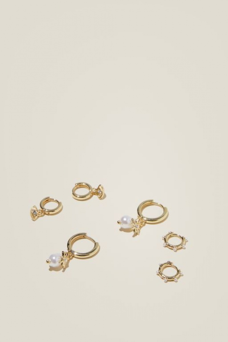 Cotton On 3Pk Mid Earring Women\'s Jewellery Gold | pp6PwMj79cE