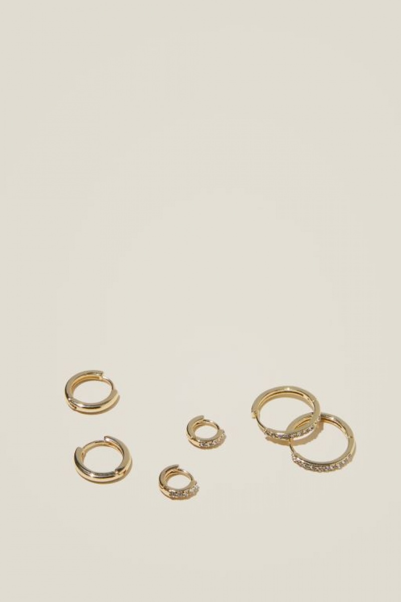 Cotton On 3Pk Mid Earring Women's Jewellery Gold | xhYDie83Bgp