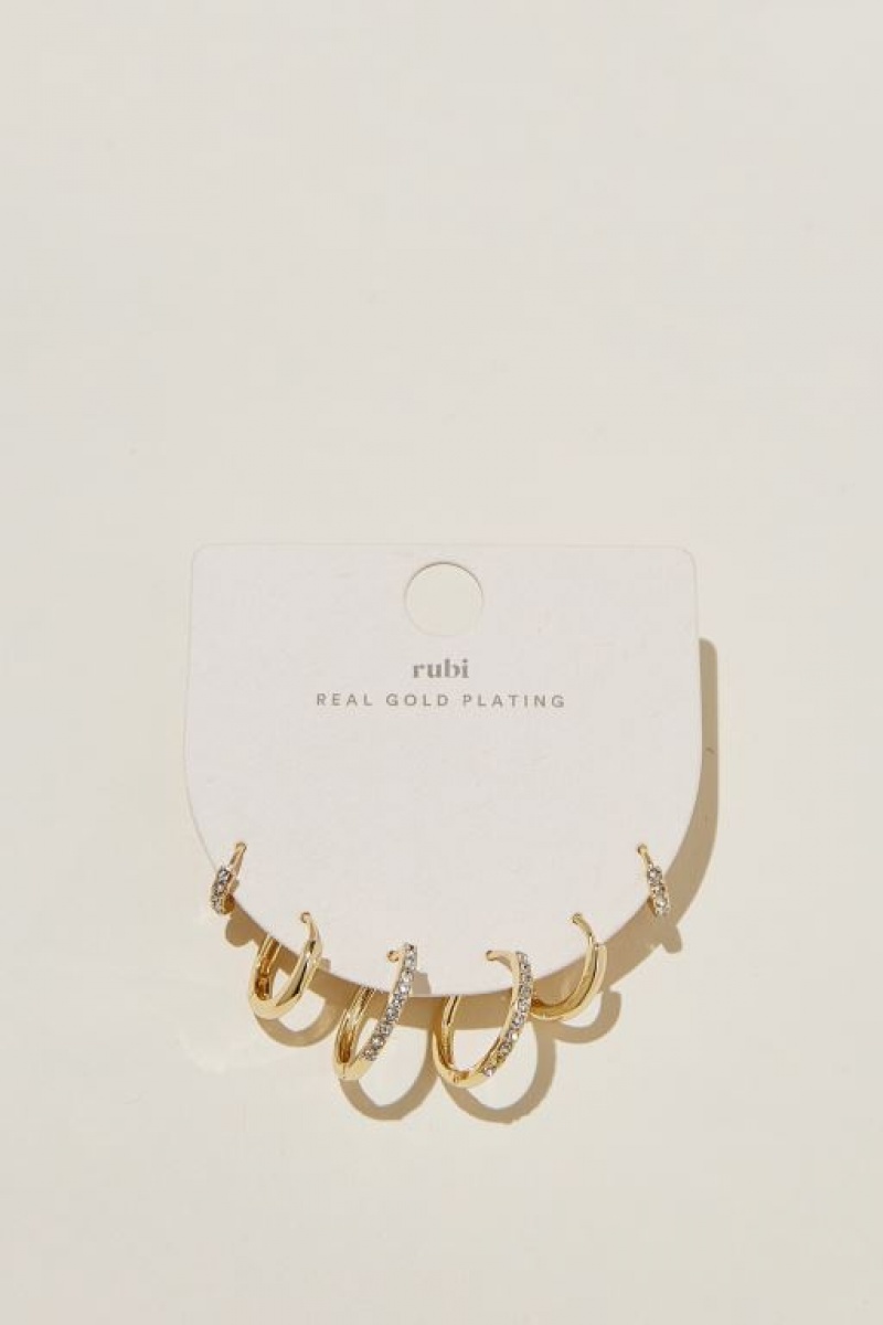 Cotton On 3Pk Mid Earring Women's Jewellery Gold | xhYDie83Bgp