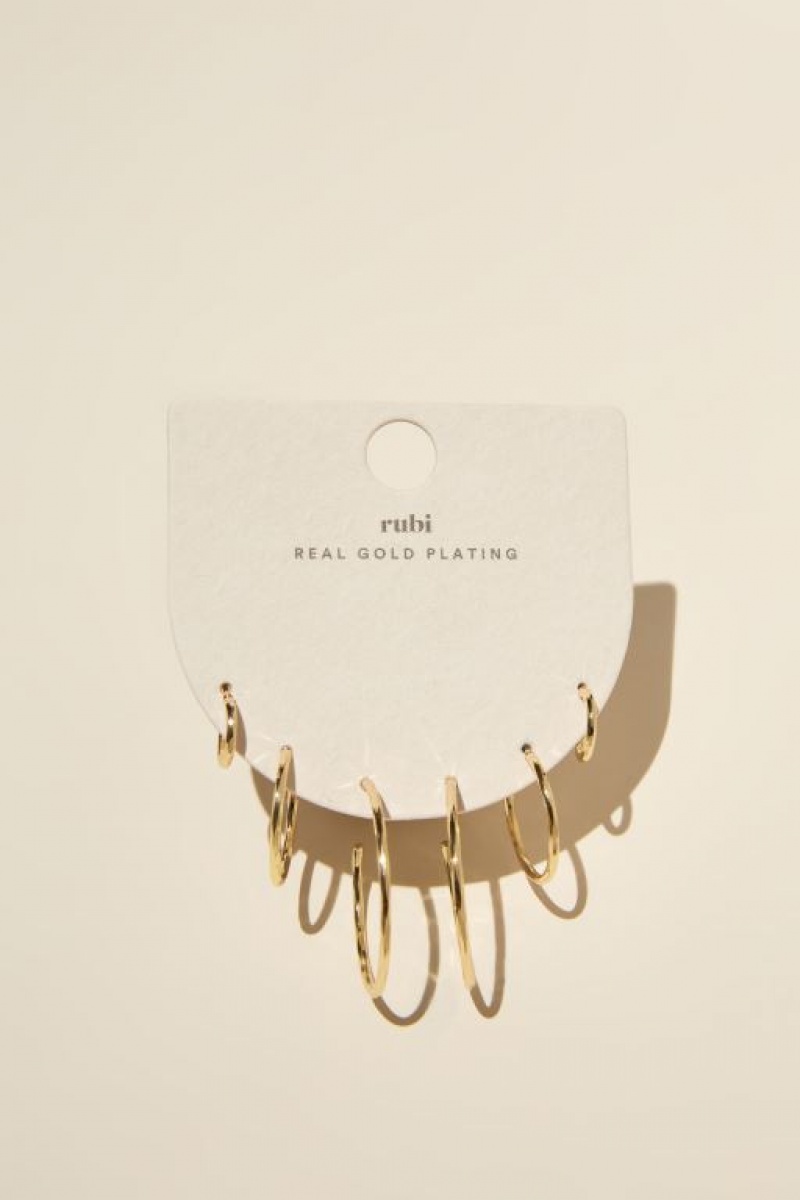 Cotton On 3Pk Mid Earring Women's Jewellery Gold | 1VoCSKusZsP