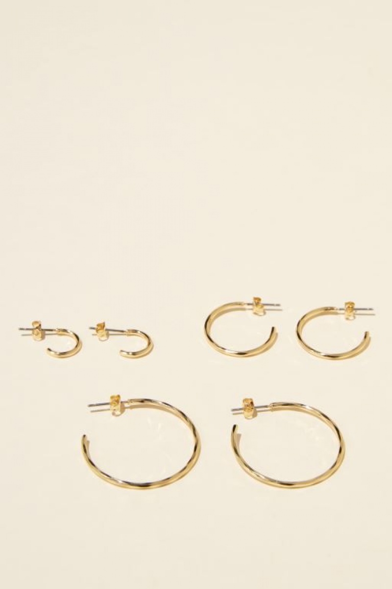 Cotton On 3Pk Mid Earring Women\'s Jewellery Gold | 1VoCSKusZsP