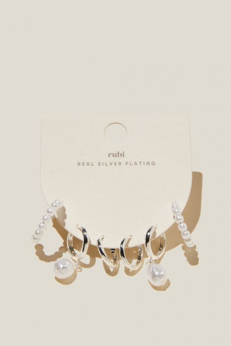 Cotton On 3Pk Mid Earring Women's Jewellery Silver | bbnUh9F8Ga9