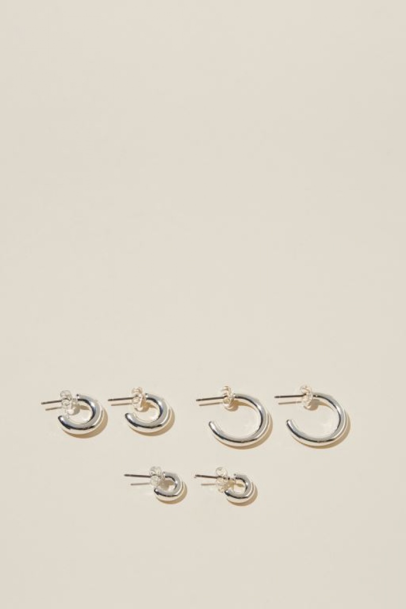 Cotton On 3Pk Mid Earring Women's Jewellery Silver | 2FIZ4Qvlfis