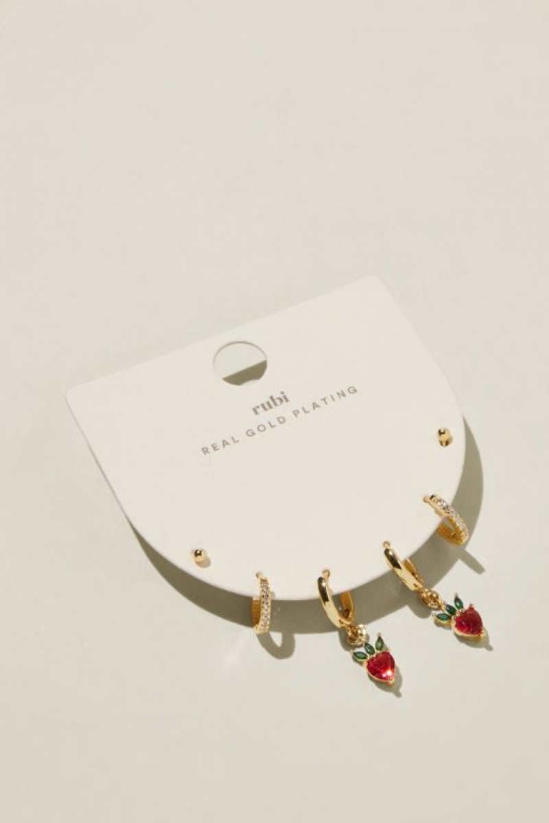 Cotton On 3Pk Small Earring Women's Jewellery Gold Red | K9brenULzPX