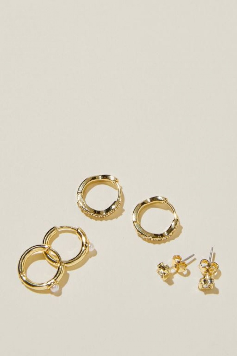 Cotton On 3Pk Small Earring Women\'s Jewellery Gold | hi2mCd0OU3u