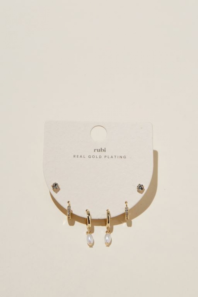 Cotton On 3Pk Small Earring Women's Jewellery Gold | fRl6XBXCptB