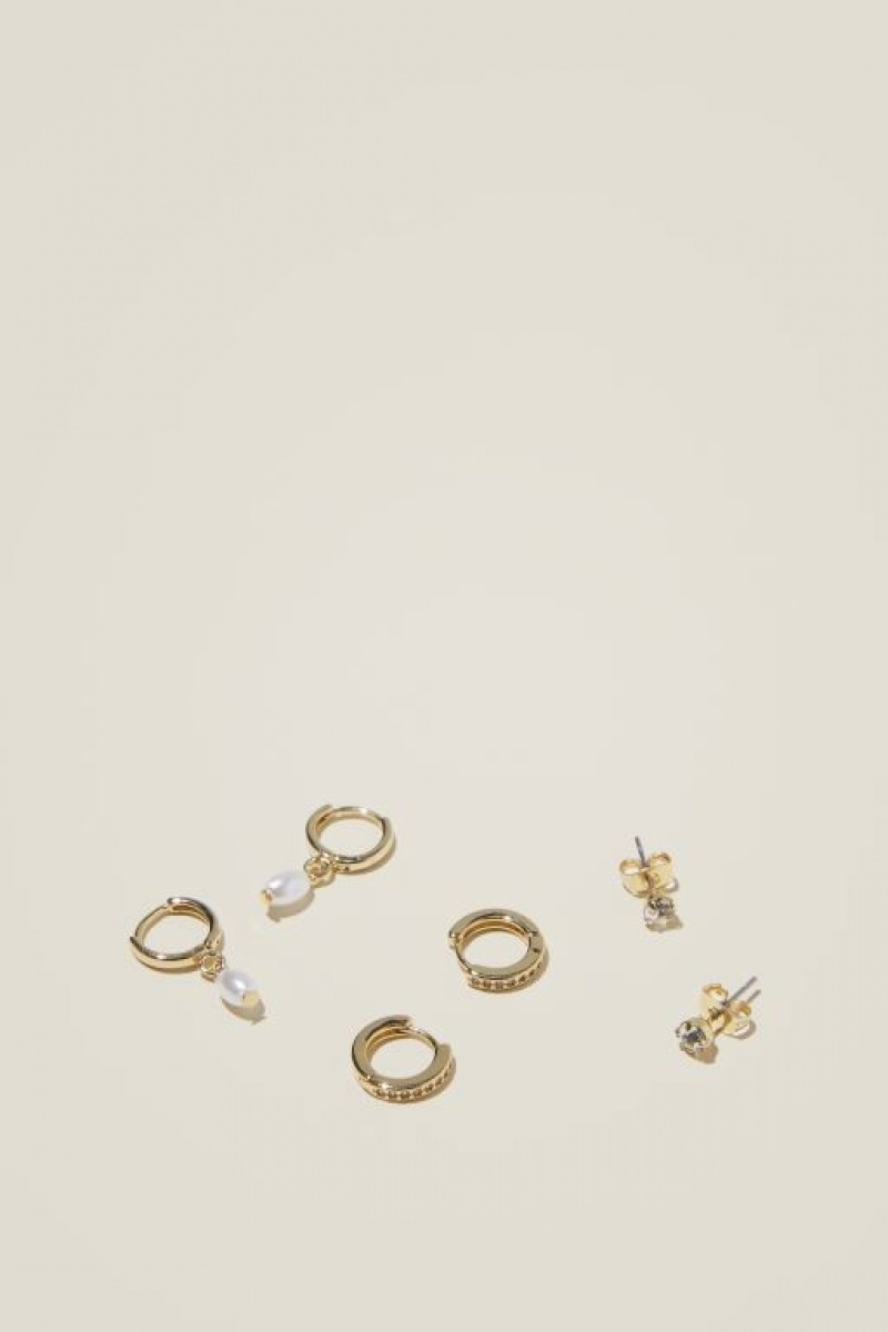 Cotton On 3Pk Small Earring Women\'s Jewellery Gold | fRl6XBXCptB