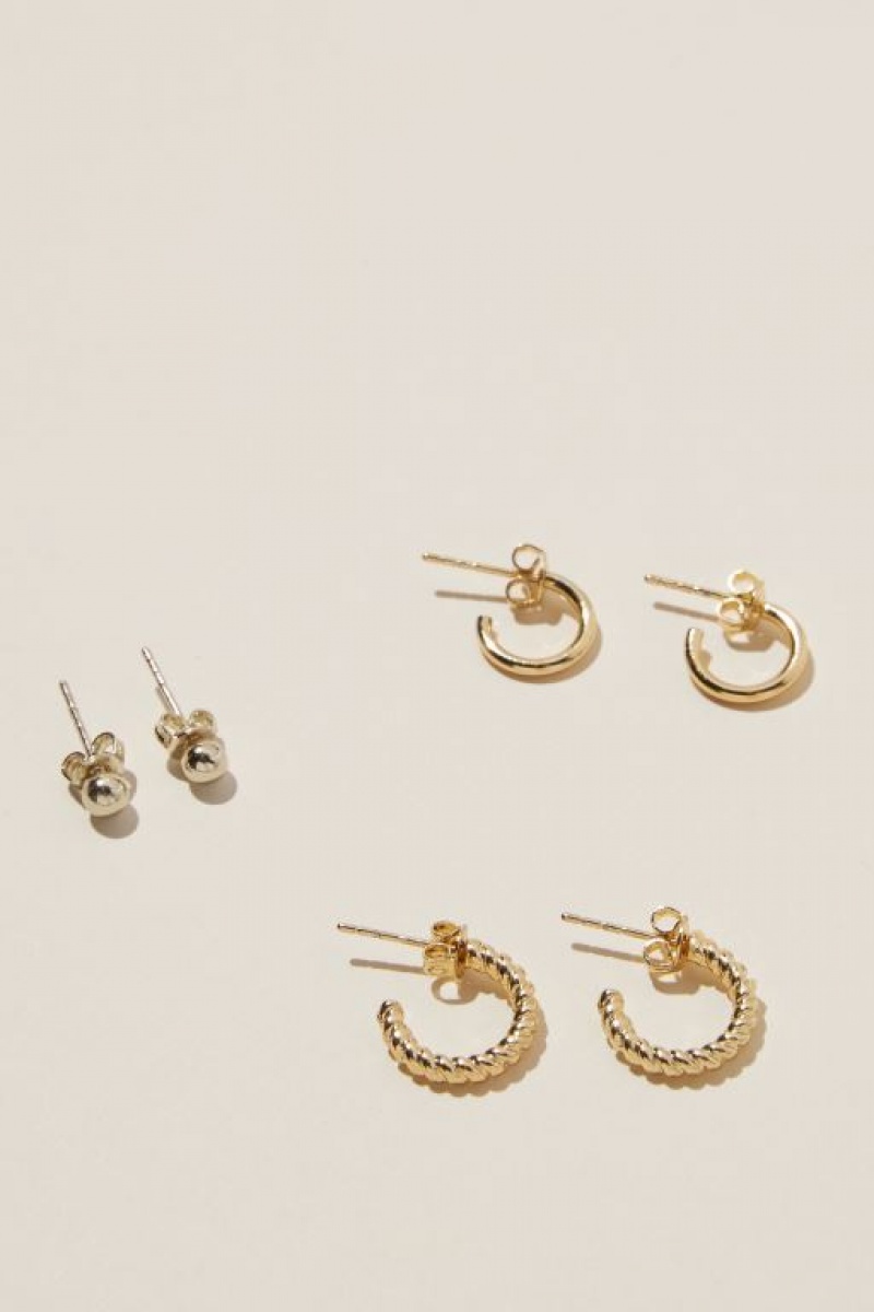 Cotton On 3Pk Small Earring Women's Jewellery Gold | tneIKRRTSHN