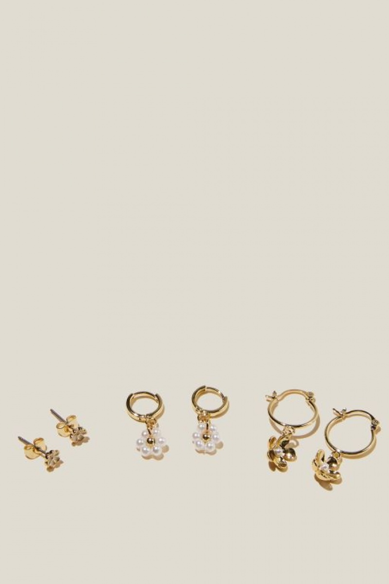 Cotton On 3Pk Small Earring Women's Jewellery Gold Flower | jnOvzBPFSGW