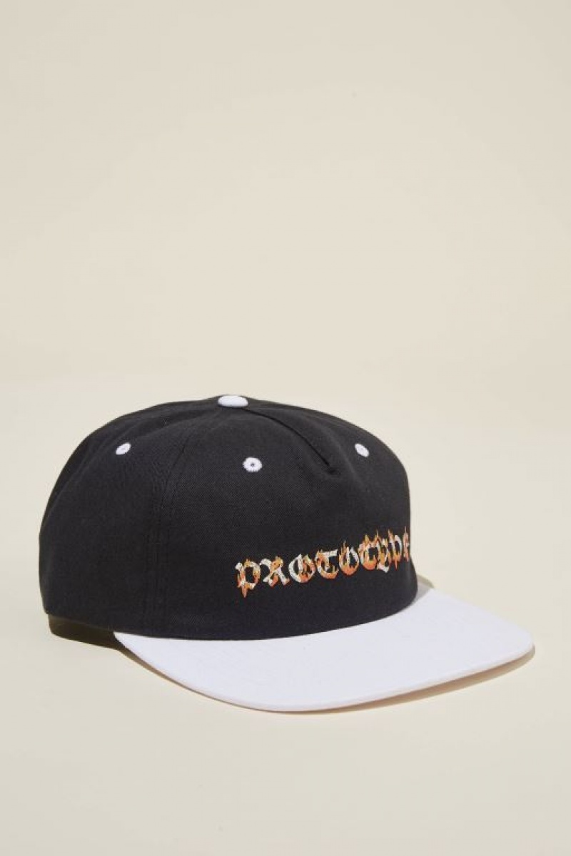 Cotton On 5 Panel Graphic Men\'s Caps Black / White | wGUxlScPQtW