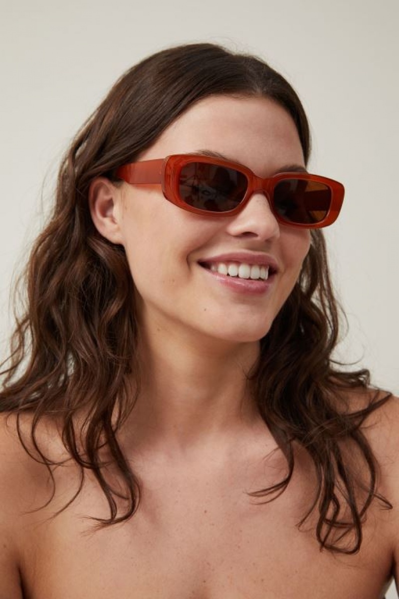 Cotton On Abby Rectangle Women's Sunglasses Amber | y3WutSO0amI