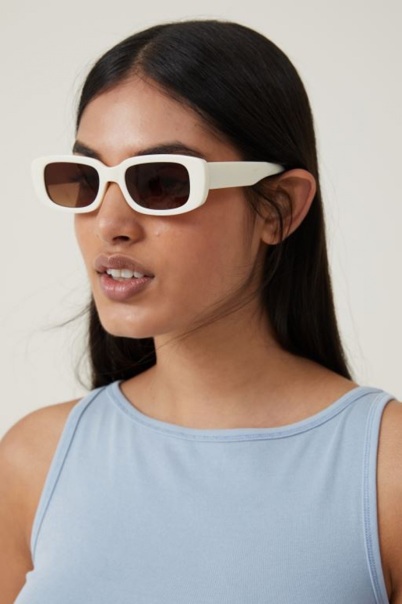 Cotton On Abby Rectangle Women's Sunglasses White | tjrFziJgkCs