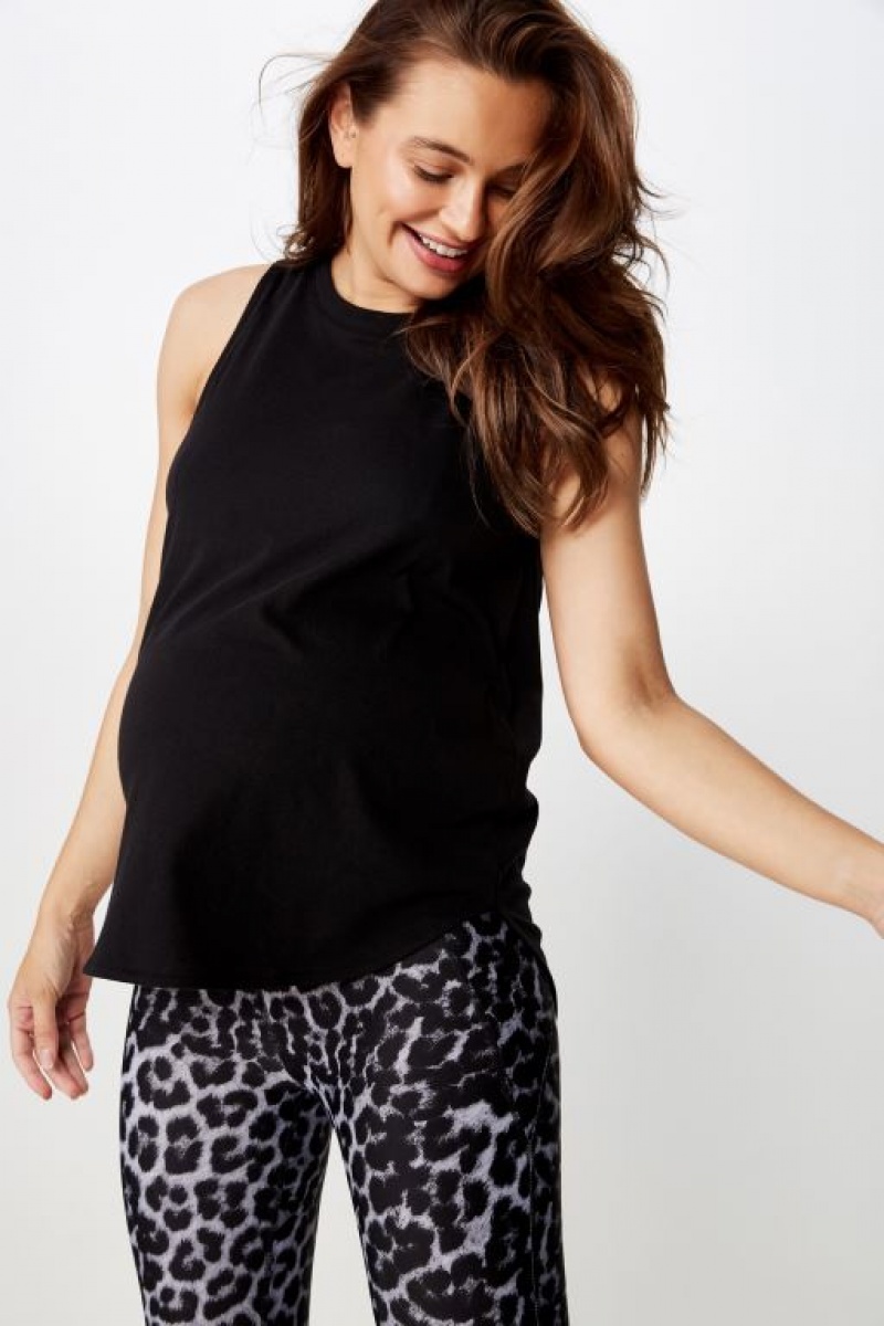 Cotton On Active Curve Hem Tank Top Women's Maternity Wear Black | osn1BNgZ2Pj