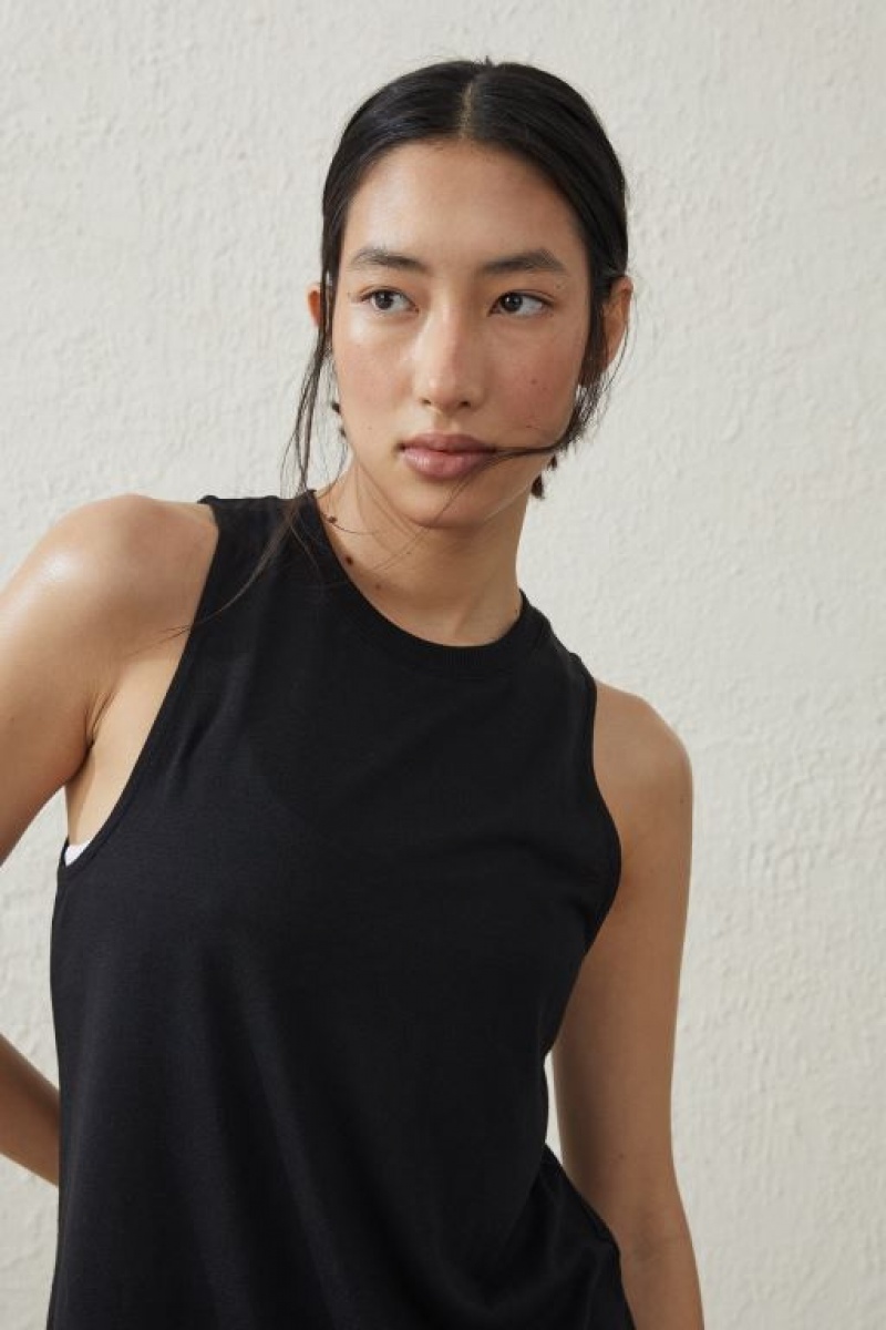 Cotton On Active Curve Hem Women's Tanks Black | dGiFX7Non6v
