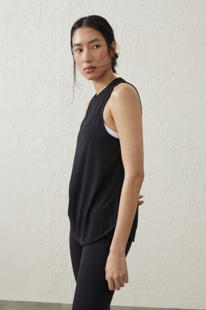 Cotton On Active Curve Hem Women's Tanks Black | dGiFX7Non6v