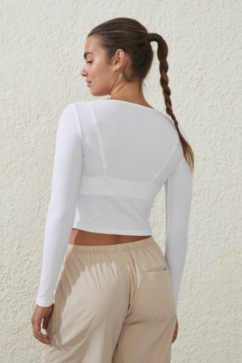 Cotton On Active Rib Scoop Longsleeve Top Women's Long Sleeve White | KJ0tSYtYmXU