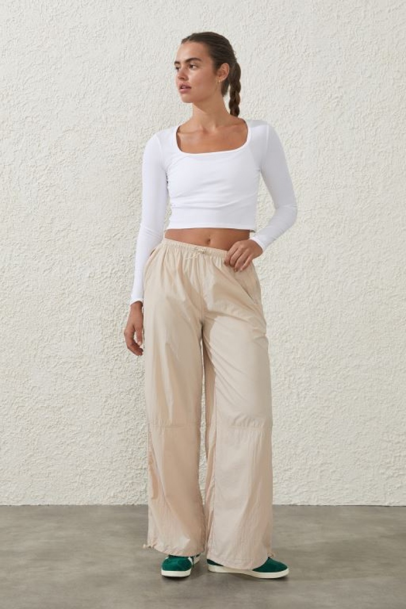 Cotton On Active Rib Scoop Longsleeve Top Women's Long Sleeve White | KJ0tSYtYmXU