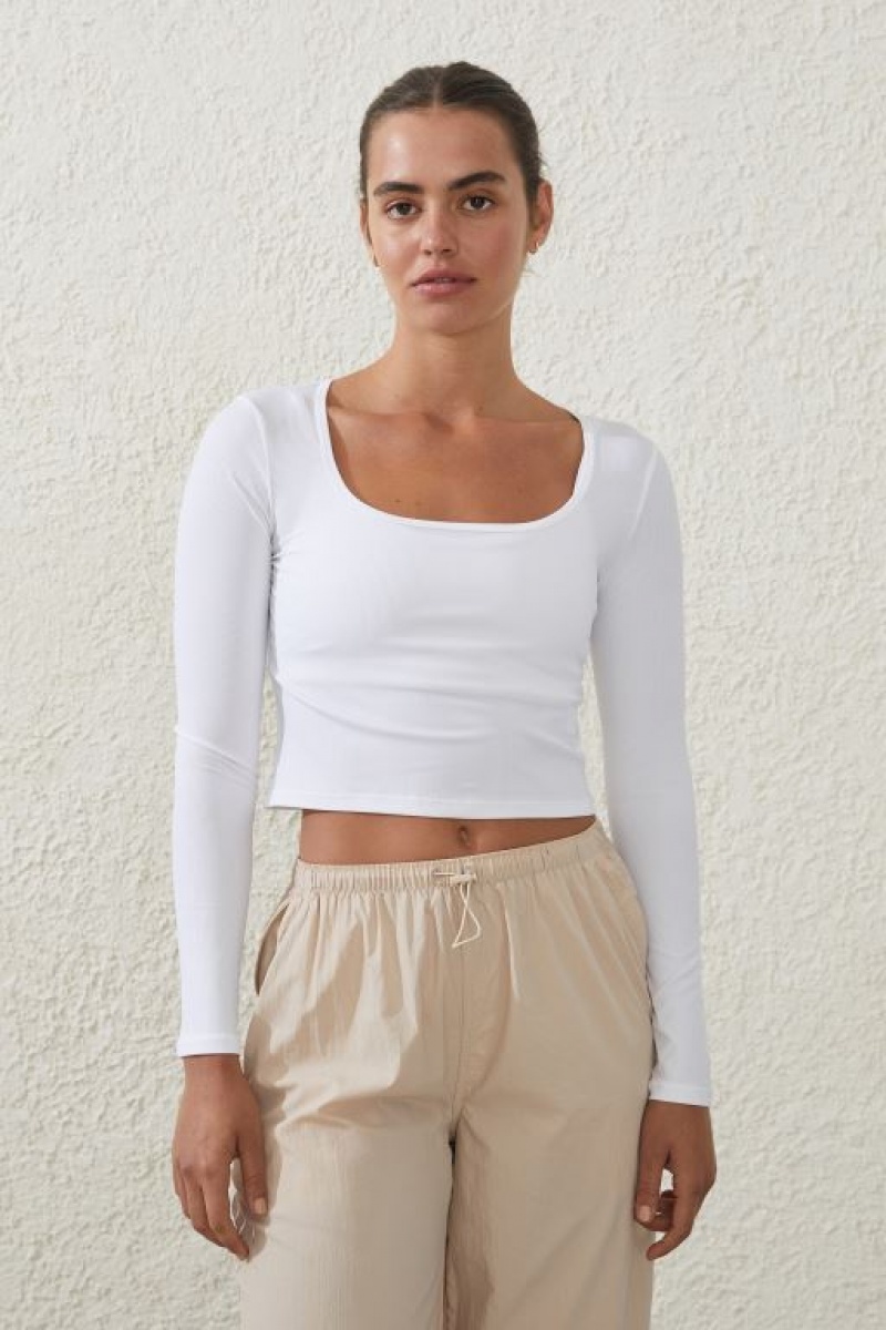 Cotton On Active Rib Scoop Longsleeve Top Women\'s Long Sleeve White | KJ0tSYtYmXU