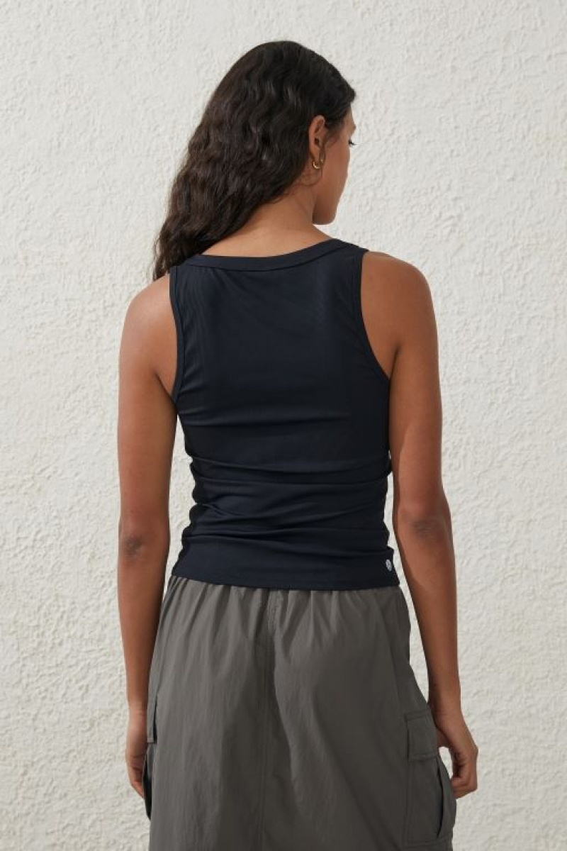Cotton On Active Rib Scoop Women's Tanks Black | k2dDt7KfDRU