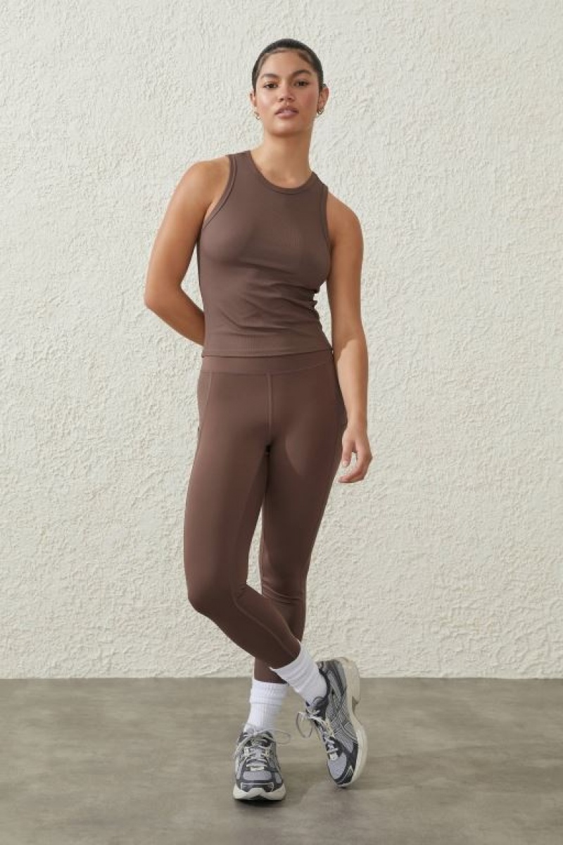 Cotton On Active Rib Women's Tanks Deep Grey Brown | n66LTvsTNCq