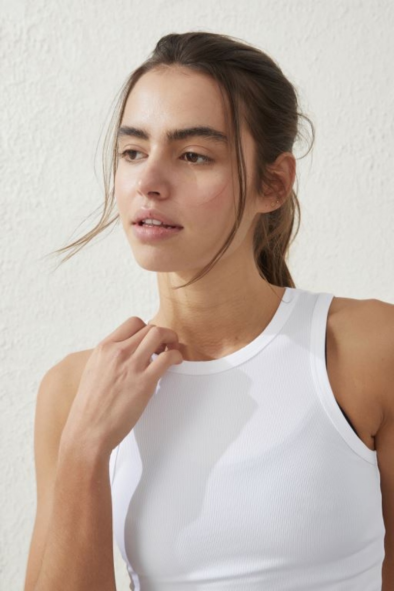 Cotton On Active Rib Women's Tanks White | JK1gCMQ27bN