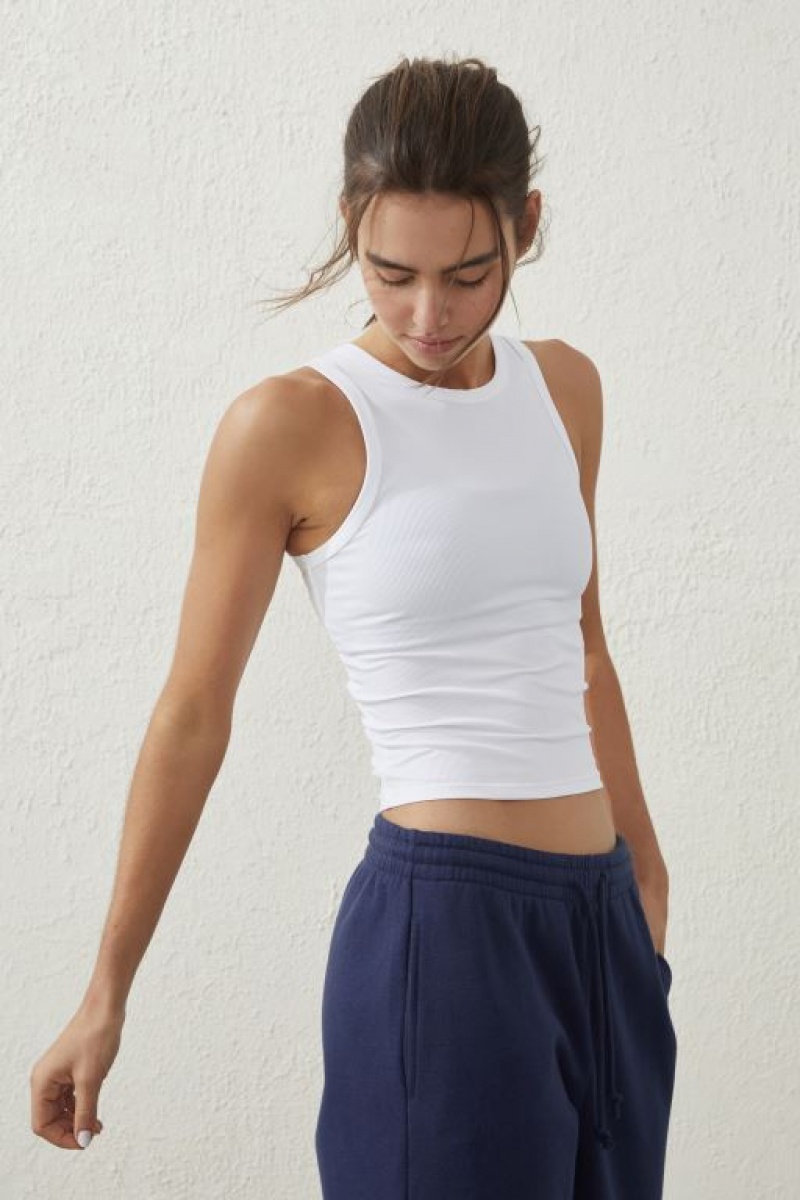 Cotton On Active Rib Women's Tanks White | JK1gCMQ27bN