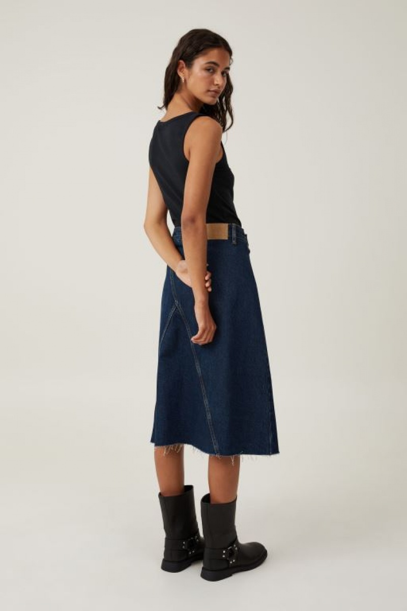 Cotton On Archer Denim Midi Women's Skirt Blue | E1nORtnLnwO