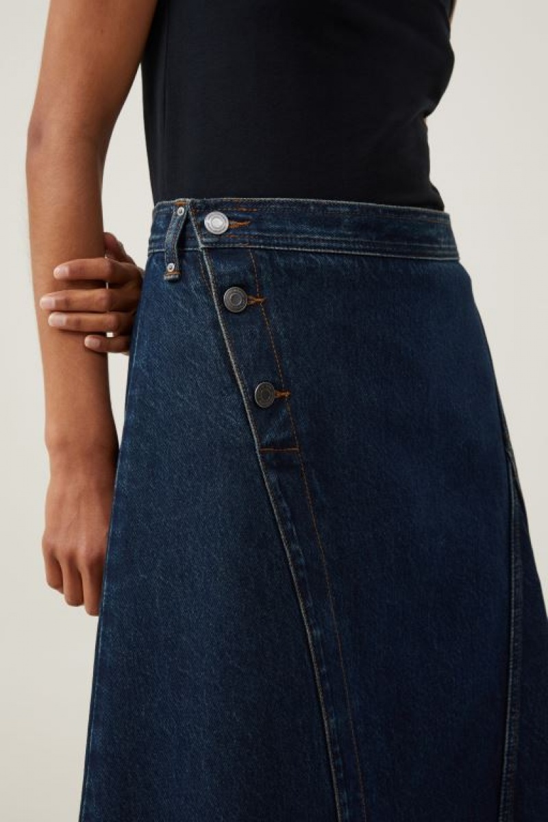 Cotton On Archer Denim Midi Women's Skirt Blue | E1nORtnLnwO