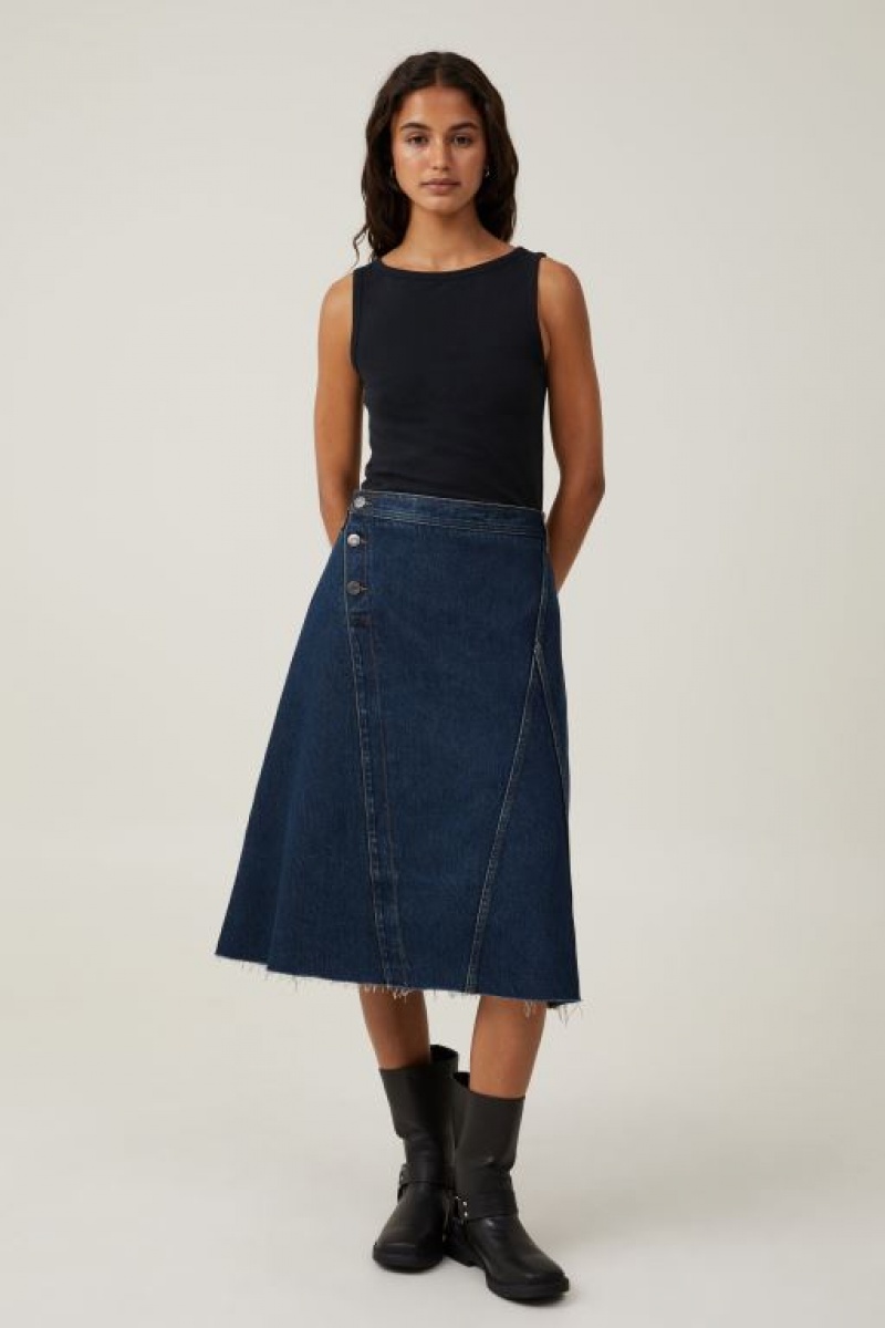 Cotton On Archer Denim Midi Women\'s Skirt Blue | E1nORtnLnwO