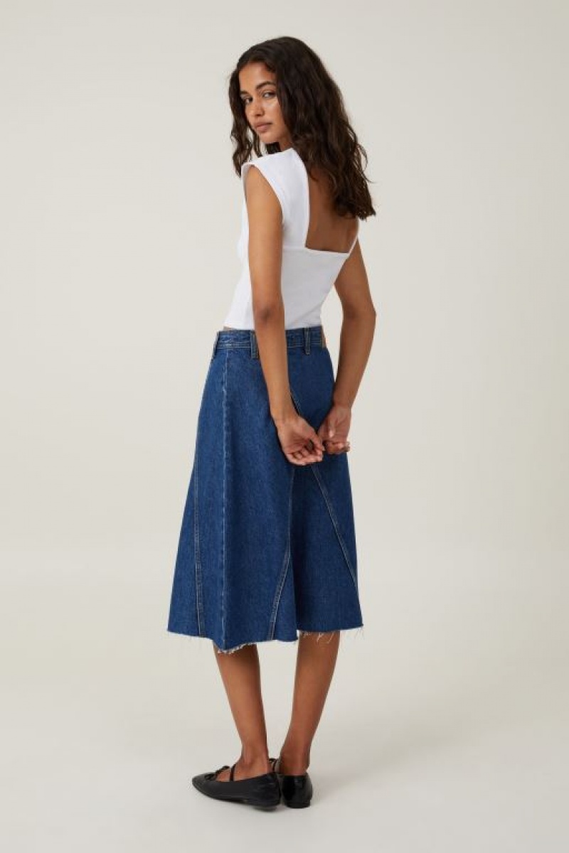 Cotton On Archer Denim Midi Women's Skirt Blue | ZE0IubebvyT