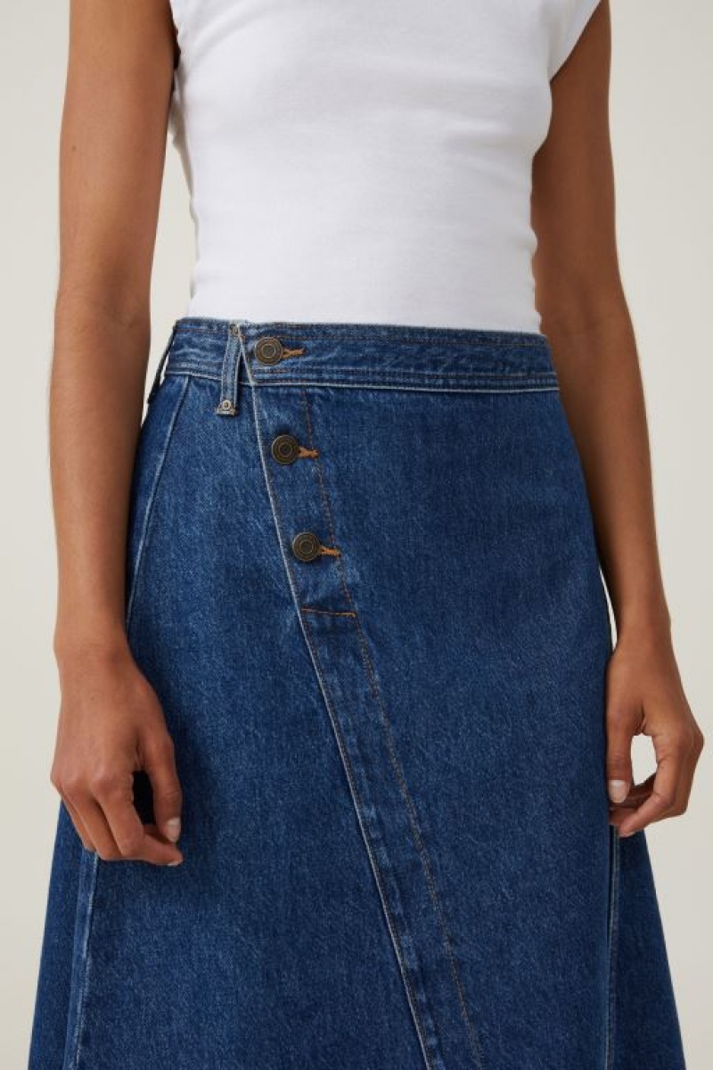 Cotton On Archer Denim Midi Women's Skirt Blue | ZE0IubebvyT