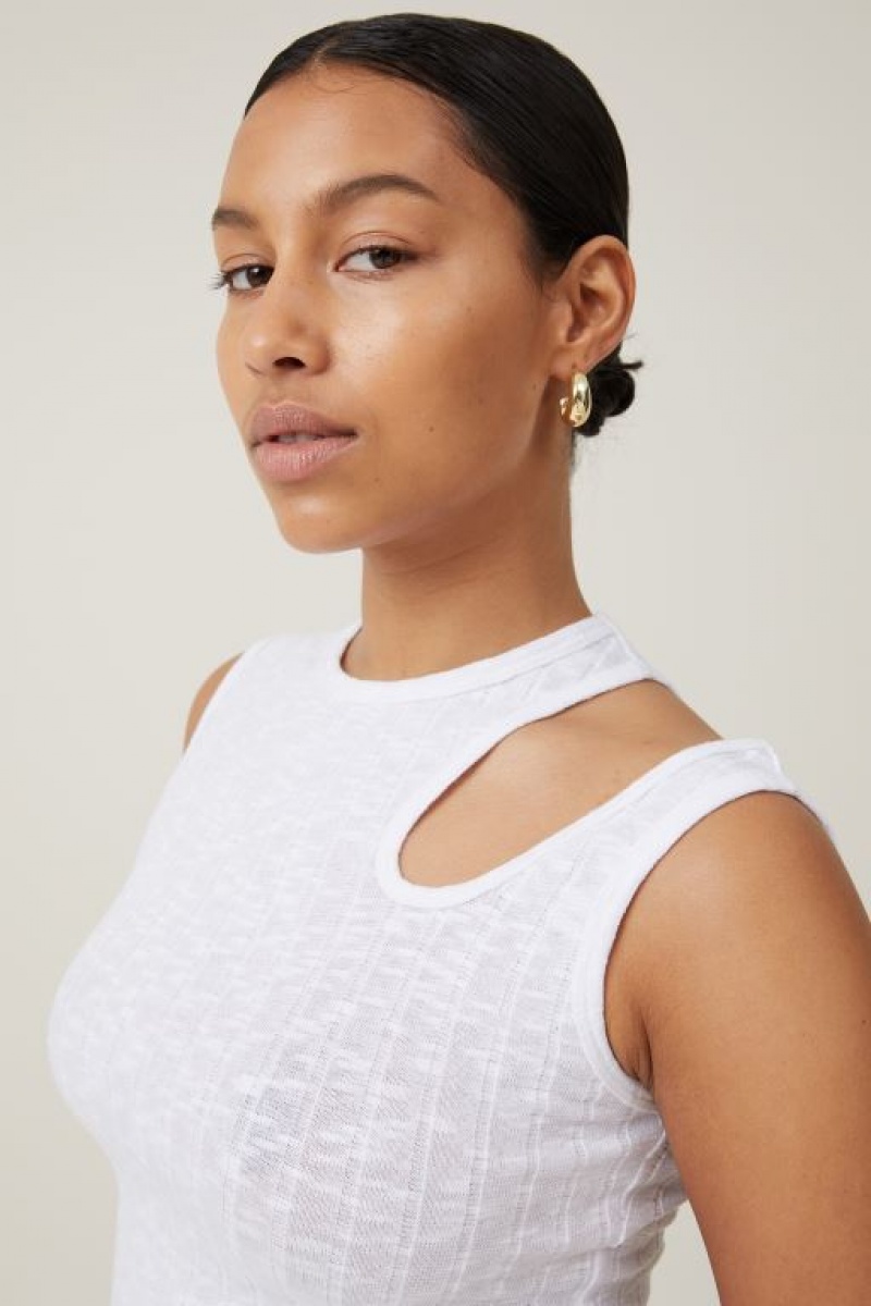 Cotton On Aria Cut Out Women's Tanks White | 8ptAujYW5zt