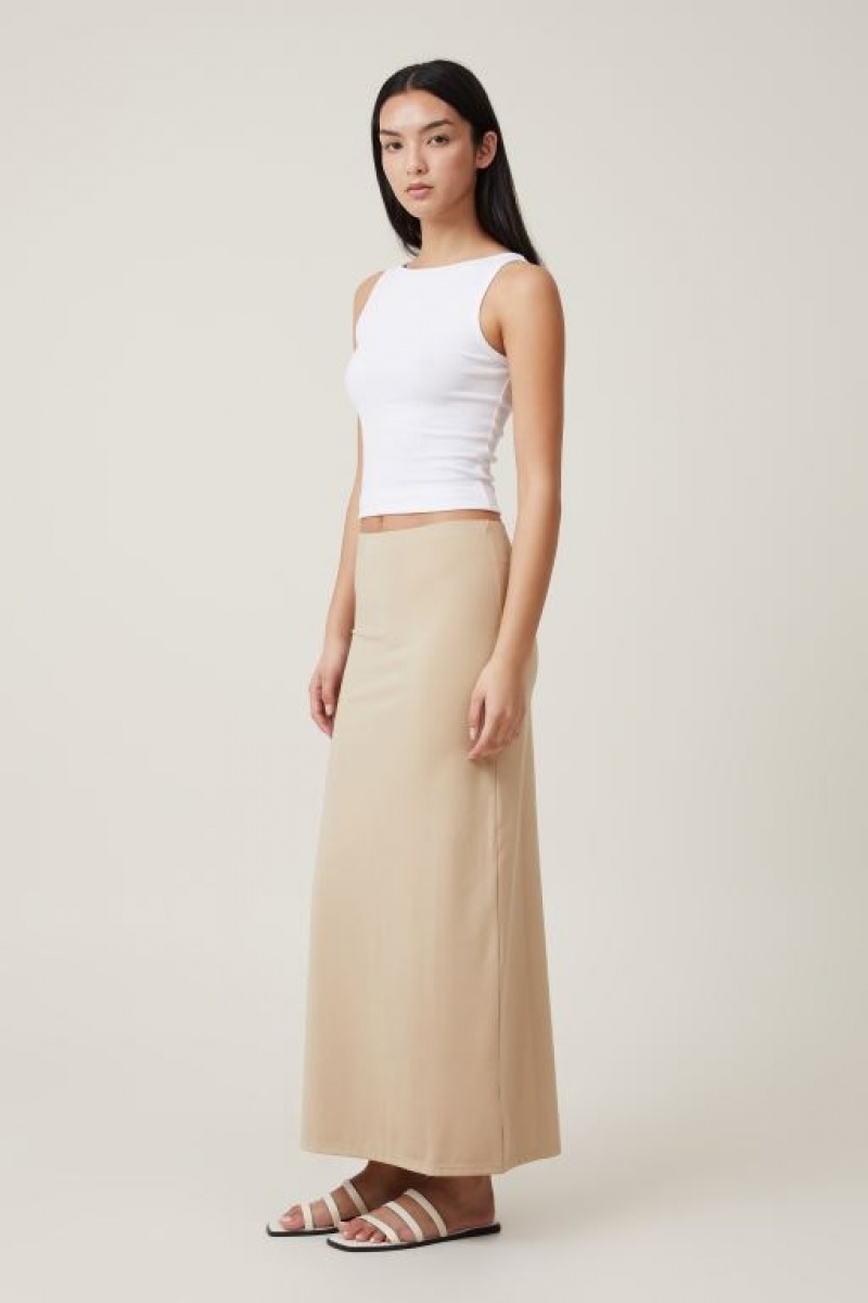 Cotton On Ava Slip Maxi Women\'s Skirt Beige Grey Brown | upNMifYoSLw