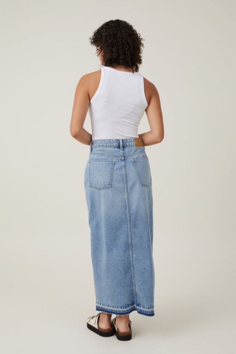 Cotton On Bailey Denim Maxi Women's Skirt Blue | 0eanGFZnmdZ