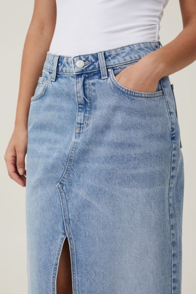 Cotton On Bailey Denim Maxi Women's Skirt Blue | 0eanGFZnmdZ