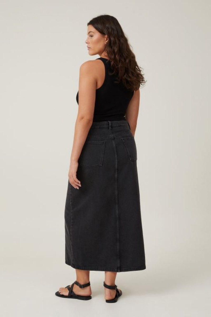 Cotton On Bailey Denim Maxi Women's Skirt Deep Grey Black | zYU7Kh47vID