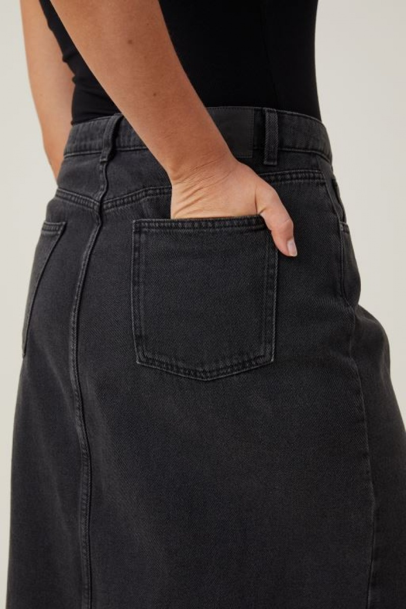 Cotton On Bailey Denim Maxi Women's Skirt Deep Grey Black | zYU7Kh47vID