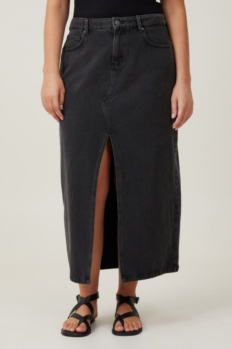 Cotton On Bailey Denim Maxi Women's Skirt Deep Grey Black | zYU7Kh47vID