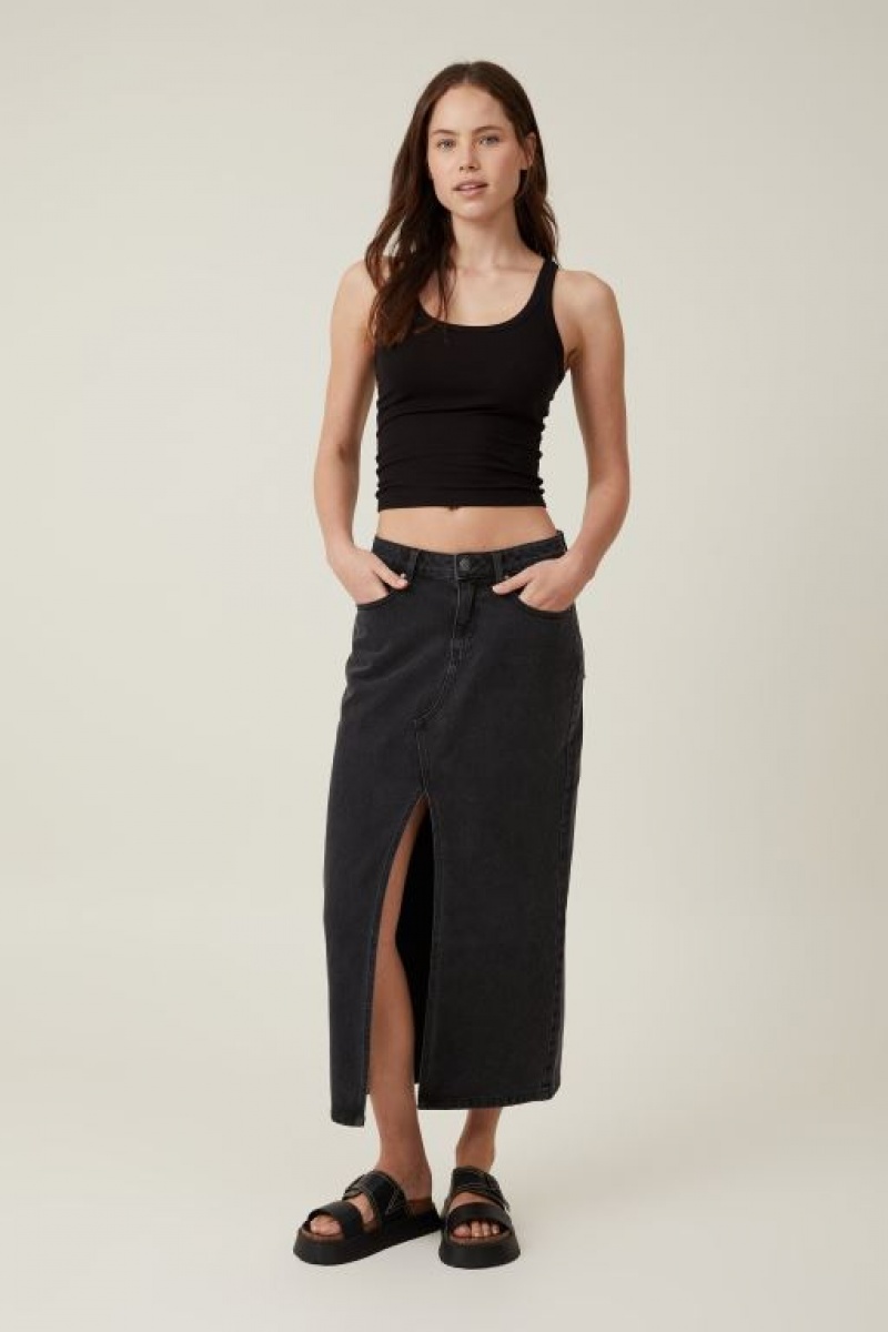 Cotton On Bailey Denim Maxi Women's Skirt Deep Grey Black | zYU7Kh47vID