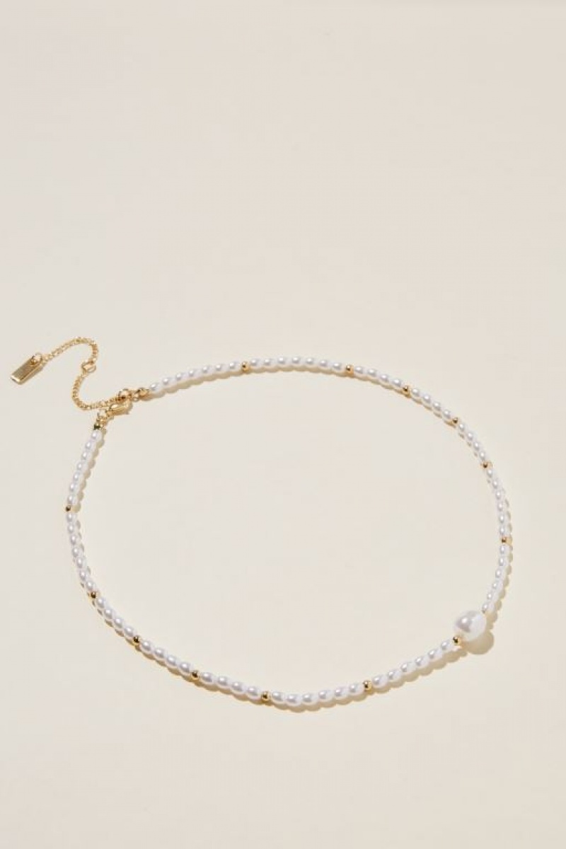 Cotton On Beaded Necklace Women's Jewellery Gold | CBc0hhUzDJe